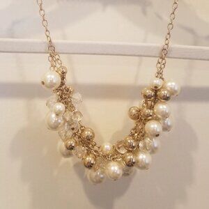 The Limited Faux Pearl Faceted Crystal & Bead Cluster Necklace Gold tone
